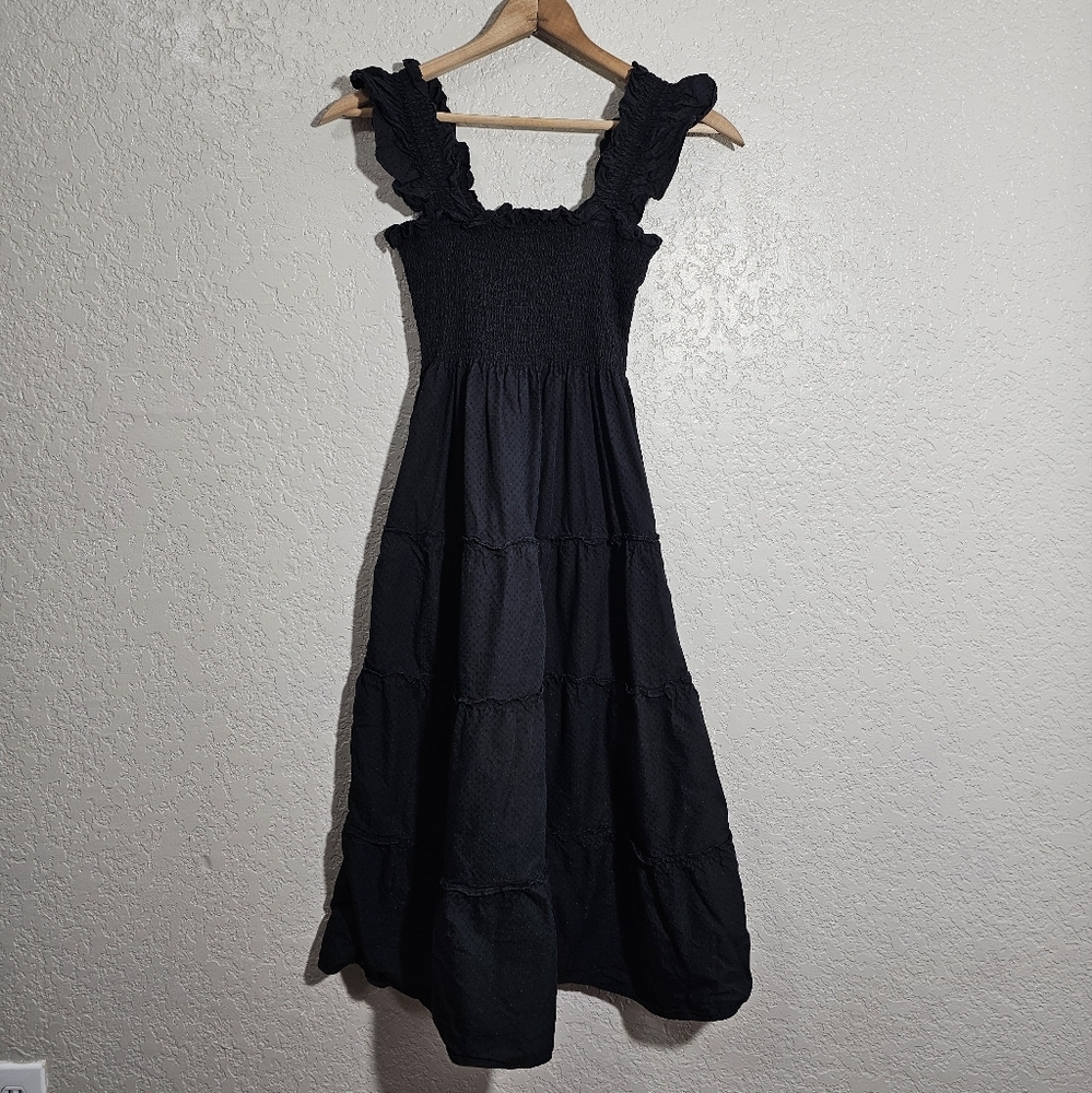 Hill House Black Ruffle Strap Midi Dress